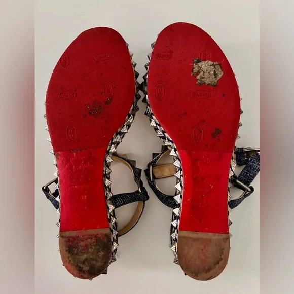 Christian Louboutin Blue DenimPyaclou Studded Ankle Strap Platform Sandals 38 - Picture 8 of 10